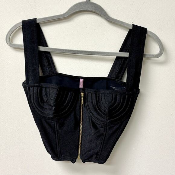 GAPAZ by Anna Carolina Bassi Sleeveless Full Zip Cropped Bustier Top Black XS - Picture 1 of 3